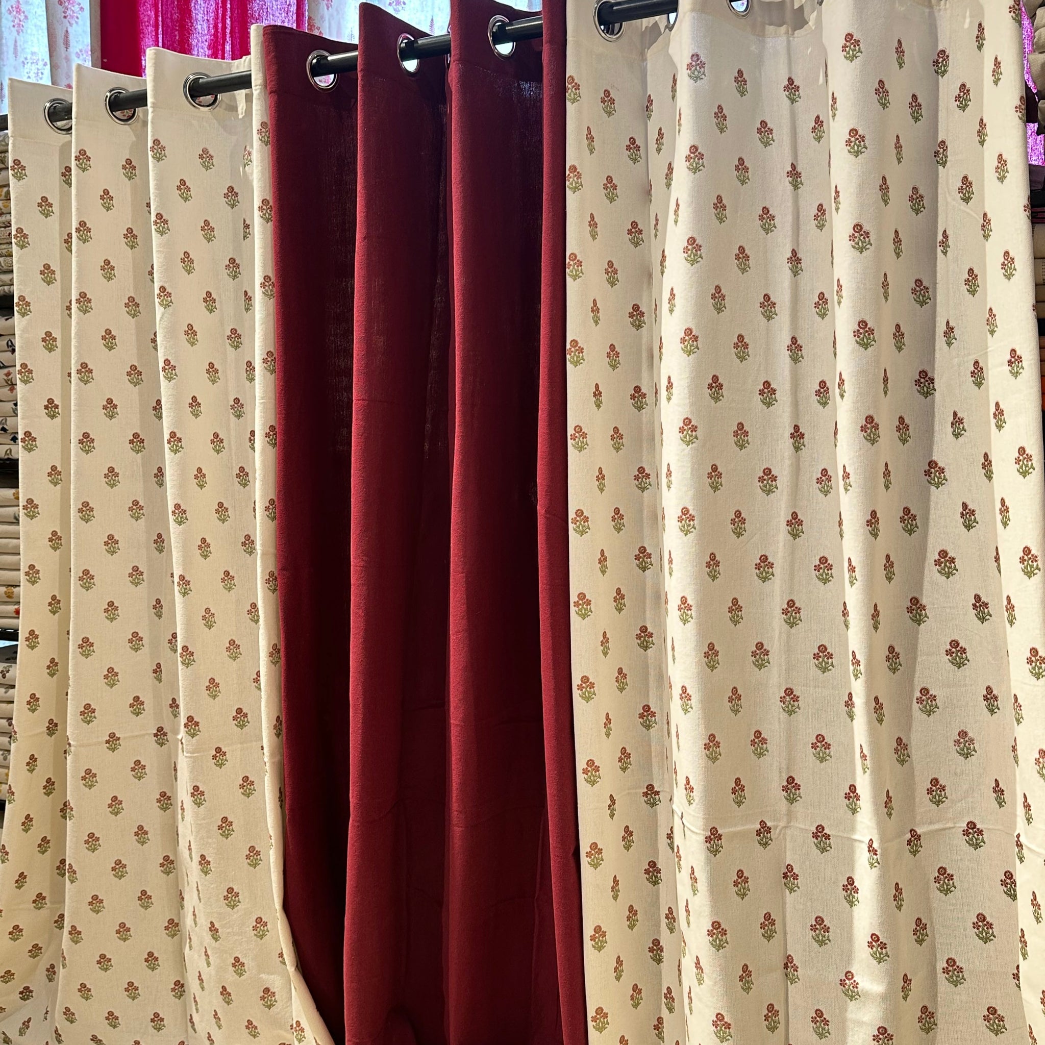 Maroon Cotton Fabric with Hand Block Prints