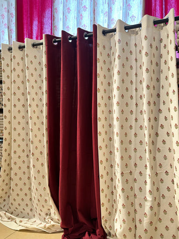 Maroon Cotton Fabric with Hand Block Prints